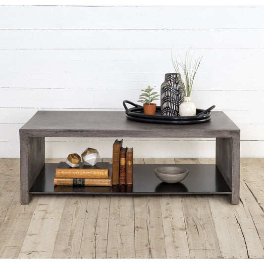 Hugo Coffee Table by Four Hands in dark gray, antique black metal. Made from concrete, iron in a modern style.