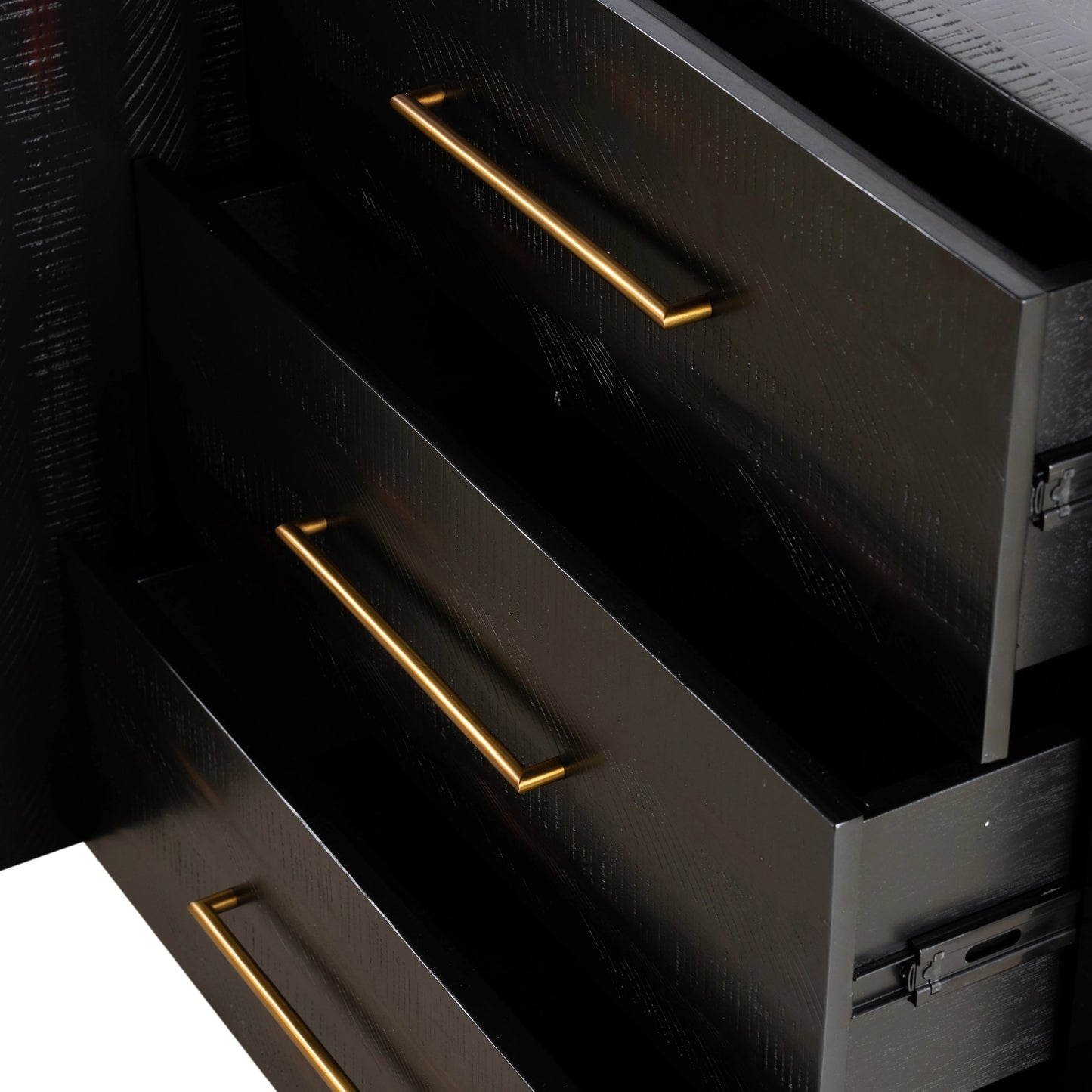 011 S-279530 | Additional Silo | Suki Large Media Console by Four Hands in burnished black. Made from resawn mixed wood, mixed wood solid in a modern style.