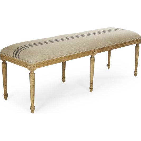 001 S-337604 | Primary Silo | Louis Striped Bench by Zentique in english khaki linen with blue stripe and reclaimed oak. Made from reclaimed oak in a cottage & farmhouse style.