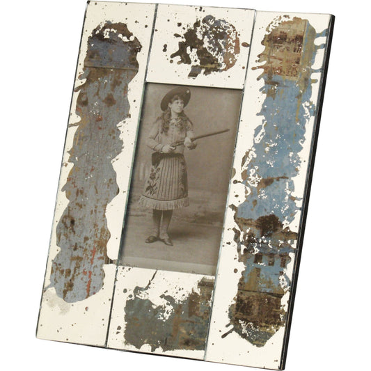 Specchio Photo Frame by Zentique in distressed reflective glass and antique glass. Made from antique glass in a rustic style.