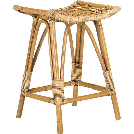 Coffey Rattan Counter Stool by HedgeApple Essentials in honey brown. Made from mindi in a coastal style.