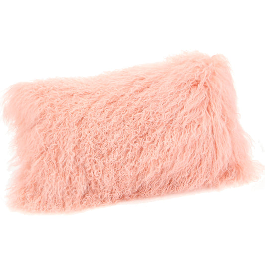 Lamb Fur Lumbar Pillow by Moe's Home Collection in pink. Made from 100% wool front, 100% polyester back, 100% polyester filling in a modern style.
