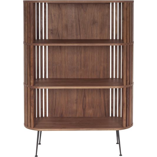 Henrich Bookshelf by Moe's Home Collection in oil. Made from solid wanut, walnut veneer shelves, steel legs in a modern style.