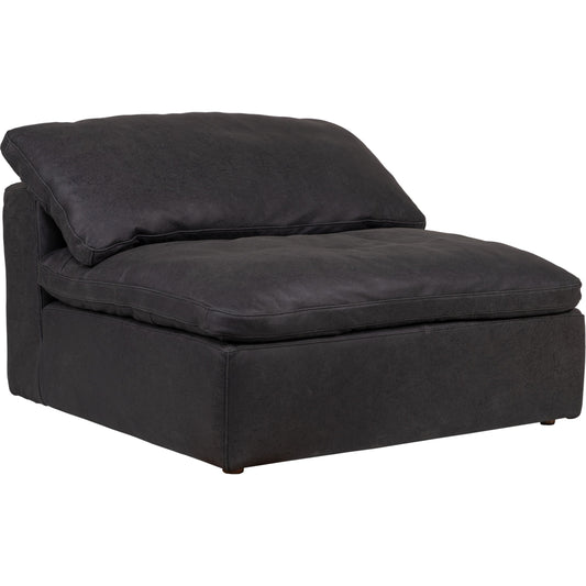 Clay Armless Chair by Moe's Home Collection in black. Made from 100% nubuck top grain leather, feather-fiber blend channeled, 50% feather, fibre blend channeled, 100% nubuck top-grain leather, plywood frame in a modern style.