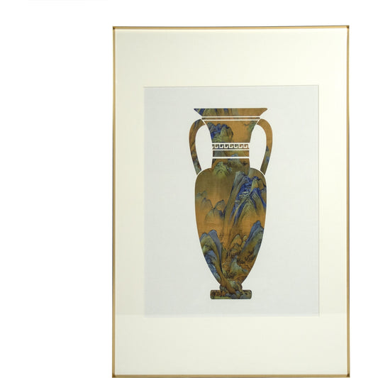 Grecian Vase Art Print by Zentique in beige, blue, gold and iron, paper, glass. Made from iron, paper, glass in a eclectic & global style.