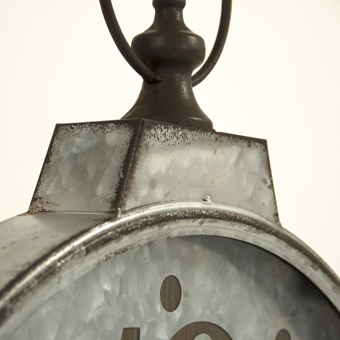 003 SR-900397 | Closeup | Retro Metal Wall Clock by Zentique in distressed silver, black and metal, glass, mdf. Made from metal, glass, mdf in a modern style.