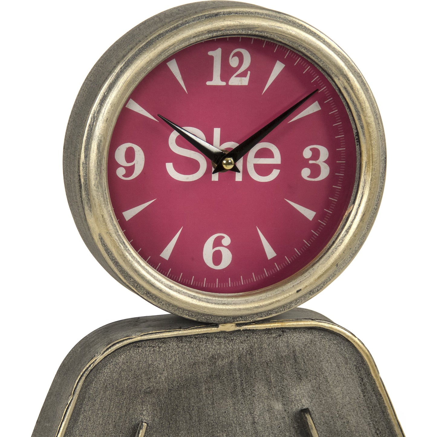 003 SR-900221 | Closeup | Girl Wall Clock by Zentique in distressed metal, pink and metal, glass, mdf. Made from metal, glass, mdf in a modern style.