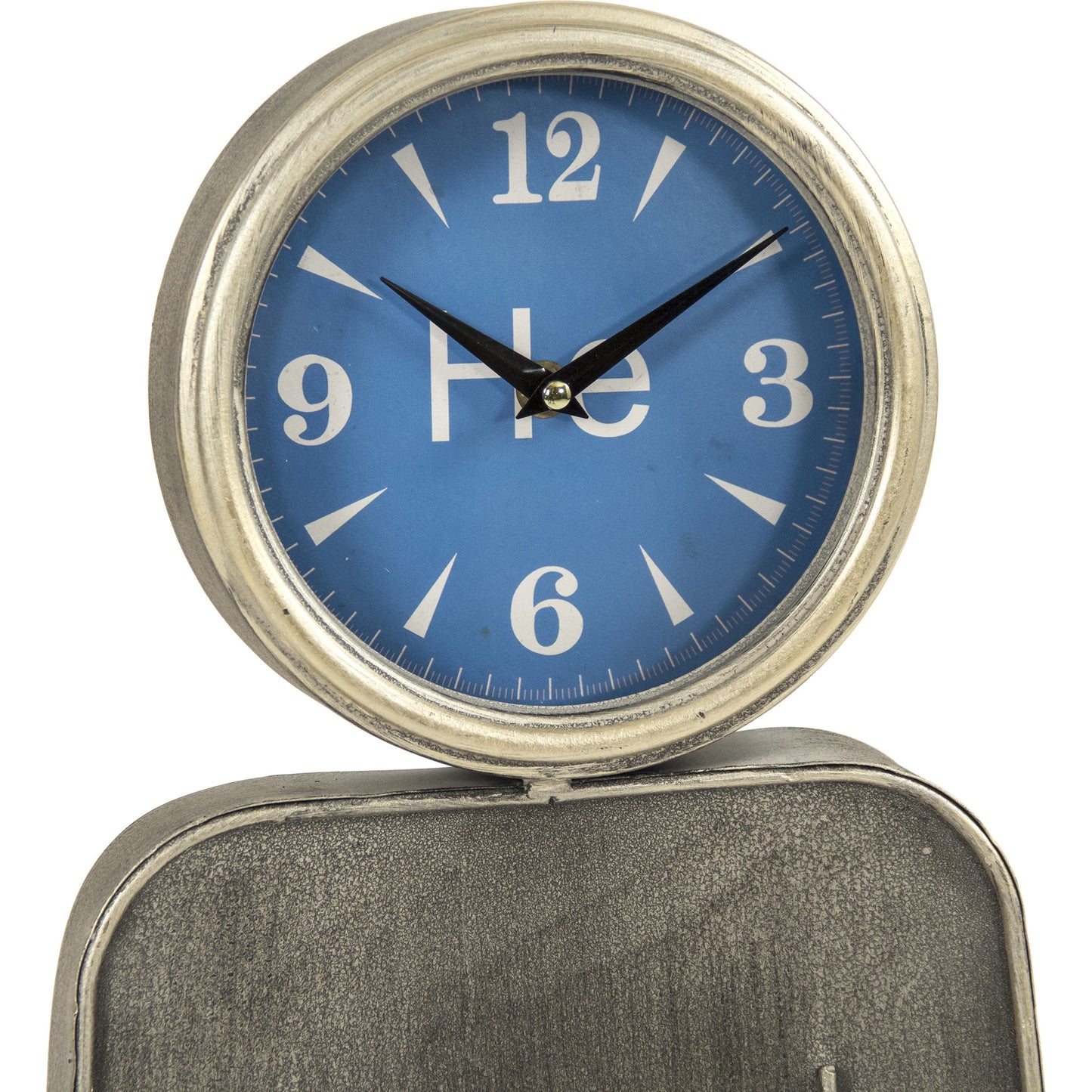 003 SR-900100 | Closeup | Boy Wall Clock by Zentique in distressed metal, blue, white and metal, glass, mdf. Made from metal, glass, mdf in a modern style.