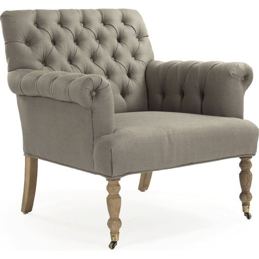 Lorraine Tufted Arm Chair by Zentique in limed gray oak. Made from limed grey oak in a traditional style.