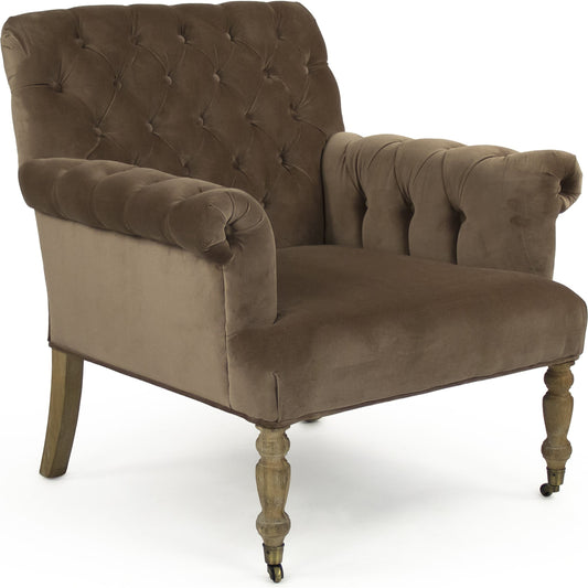 Lorraine Tufted Arm Chair by Zentique in limed gray oak. Made from limed grey oak in a traditional style.