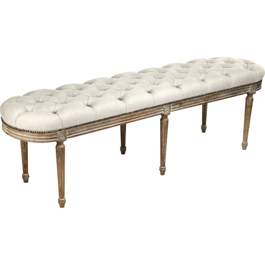 Michel Tufted Bench by Zentique. Made from limed grey oak in a traditional style.