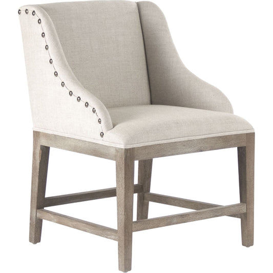 Connor Cafe Stool by Zentique in linen, cotton and recycled oak. Made from recycled oak in a transitional style.