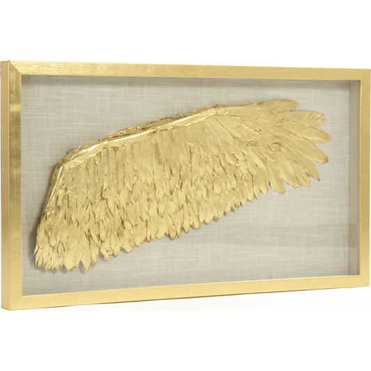 001 S-337271 | Primary Silo | Golden Wing Frame by Zentique in feathers on linen background in fir wood frame and fir wood, feather, glass. Made from pine wood, glass in a transitional style.
