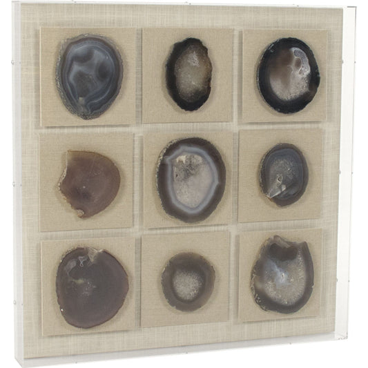 001 S-338365 | Primary Silo | Circle Wall Art by Zentique in natural linen and agate stone, acrylic frame. Made from acrylic, mdf in a eclectic & global style.