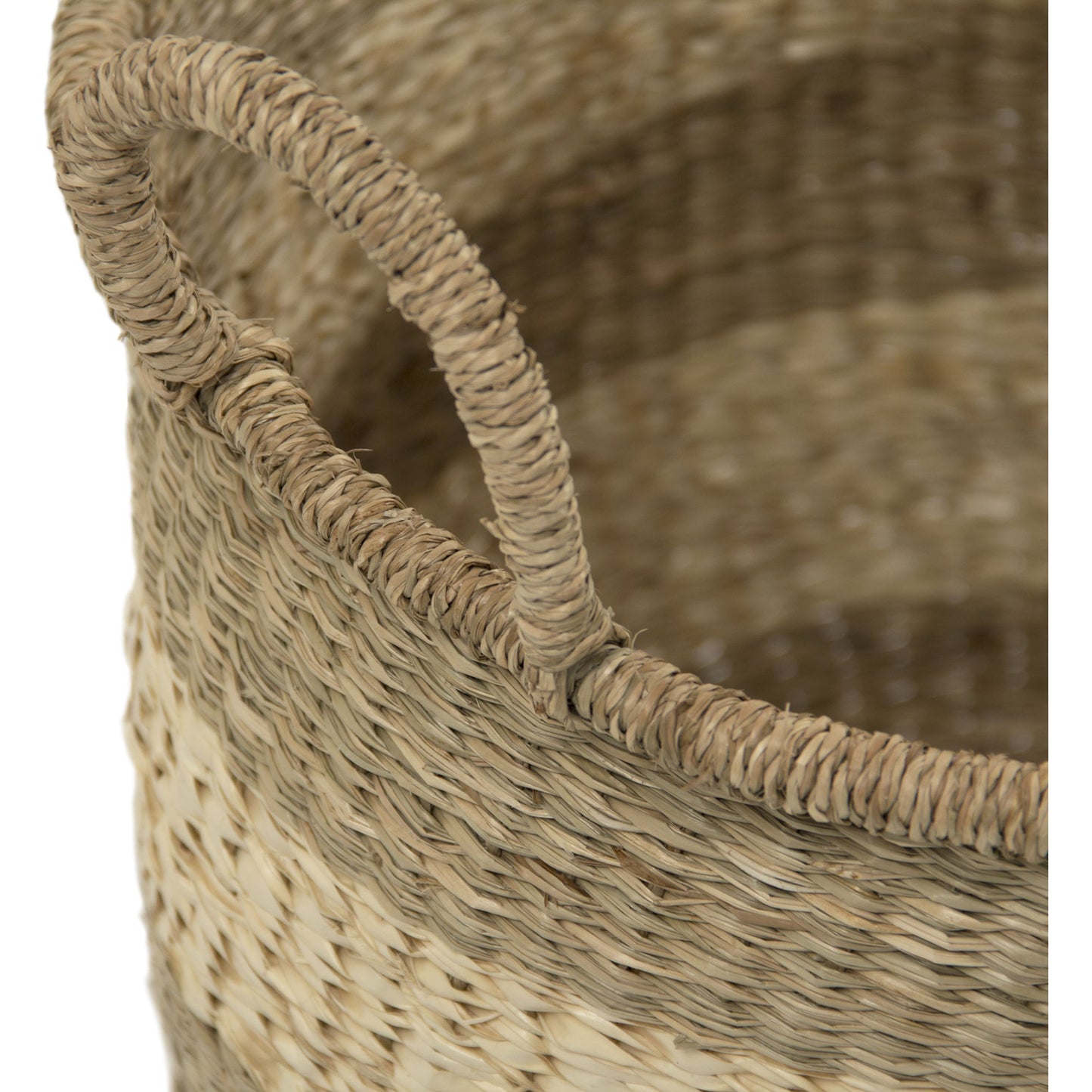 008 S-338262 | Closeup | Basket with Handles by Zentique in brown and seagrass, palm leaf. Made from seagrass, palm leaf in a cottage & farmhouse style.