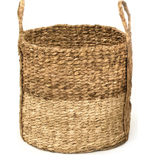 Woven Water Hyacinth & Corn Husk Leaf Basket by Zentique in dark brown, beige and water hyacinth, corn husk leaf. Made from corn husk leaf in a coastal style.