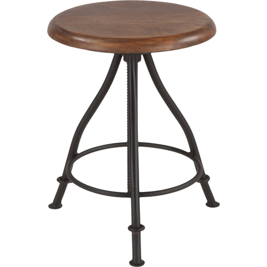 Artezia Adjustable Bar Stool by World Interiors in brown and walnut, antique zinc. Made from acacia wood, iron in a rustic style.