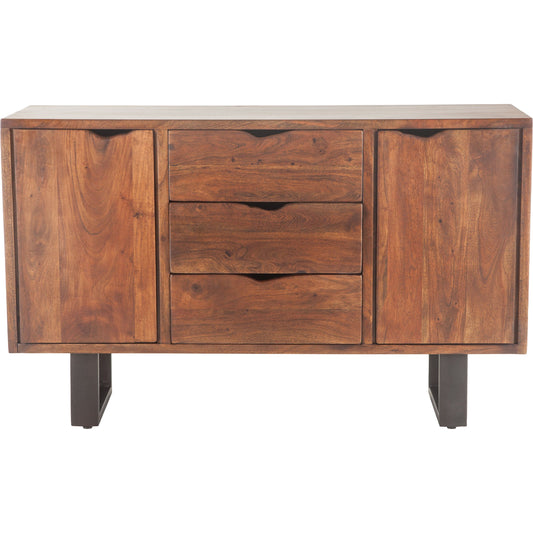 Belfrie Sideboard by World Interiors in brown and walnut, antique zinc. Made from acacia wood, iron in a modern style.