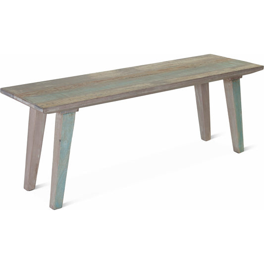 Cordoba Dining Bench by World Interiors in teal and vintage teal. Made from teak wood in a cottage & farmhouse style.