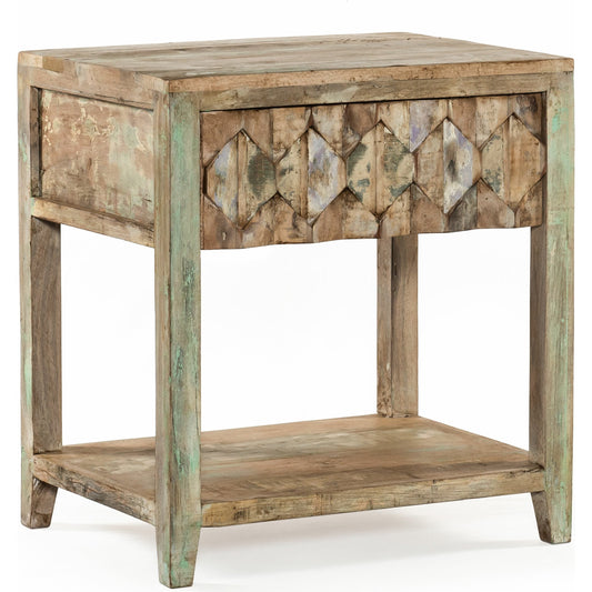 Cordoba Night Chest by World Interiors in teal and vintage teal, antique nickel. Made from teak wood, iron in a eclectic & global style.