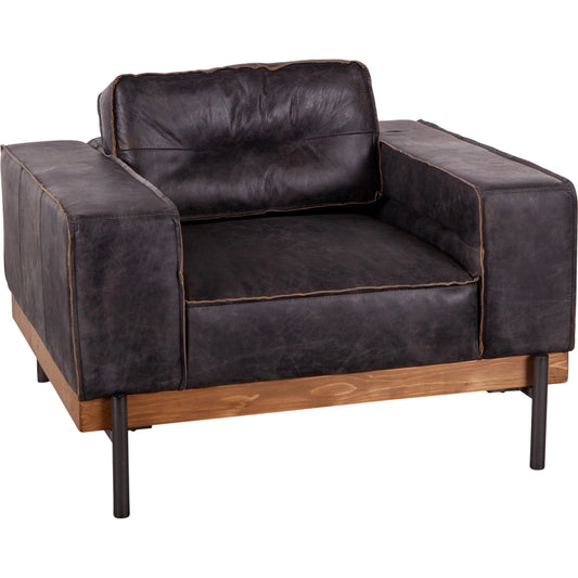 Chiavari Distressed Antique Leather Armchair by World Interiors in black and matte. Made from leather, foam, oak wood, iron in a modern style.