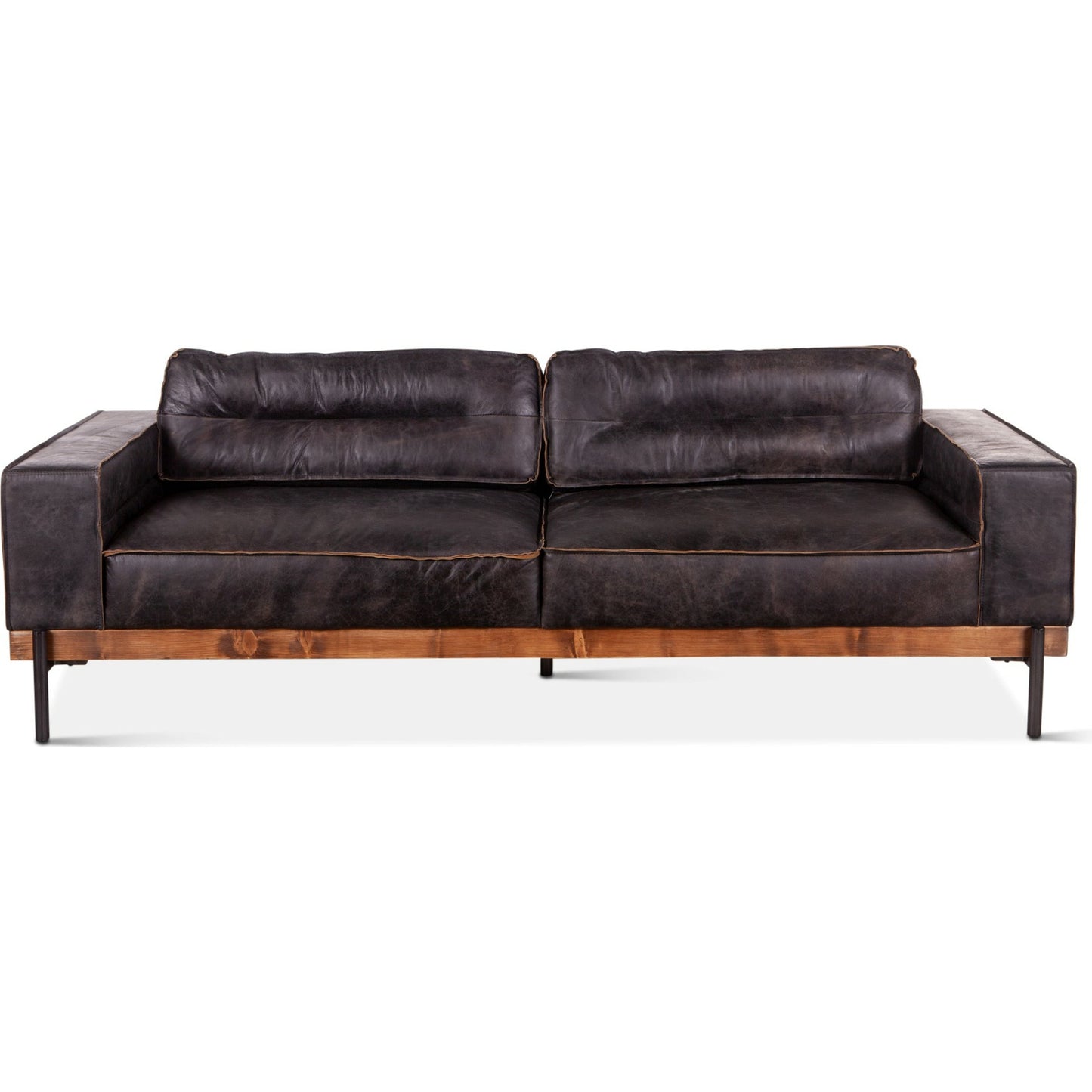 001 SR-876932 | Additional Silo | Chiavari Antique Leather Sofa by World Interiors in black and matte. Made from leather, foam, oak wood, iron in a modern style.