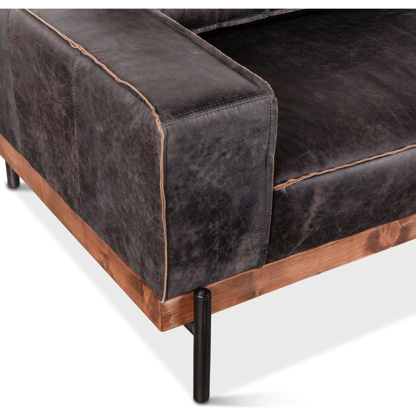 003 SR-876932 | Additional Silo | Chiavari Antique Leather Sofa by World Interiors in black and matte. Made from leather, foam, oak wood, iron in a modern style.