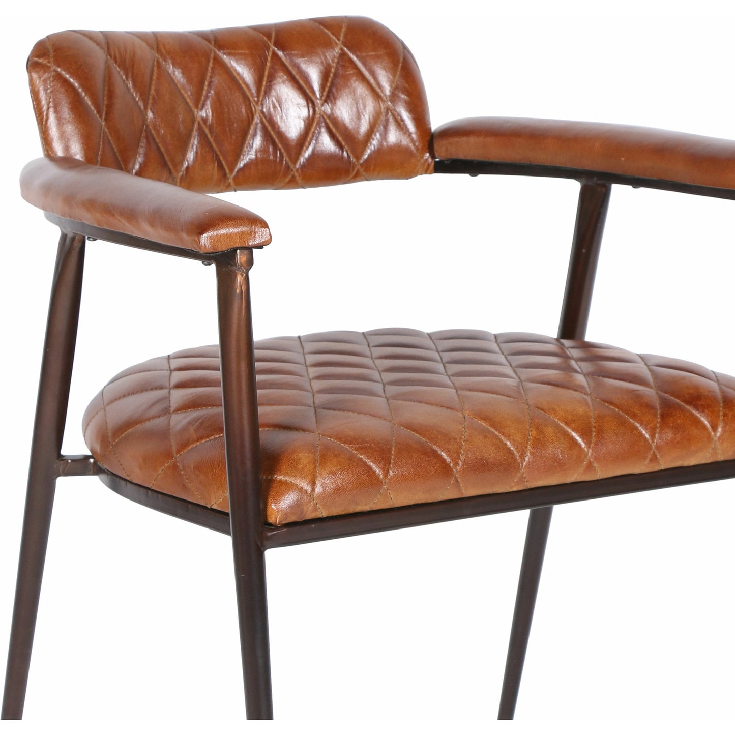 005 SR-877011 | Closeup | Hudson Armchair by World Interiors in brown and powder coated. Made from iron, goat leather in a modern style.