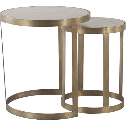Leonardo Side Tables by World Interiors in white and antique gold. Made from marble, iron in a transitional style.
