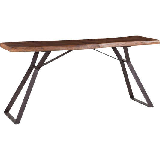 Nottingham Console Table by World Interiors in brown and walnut, antique zinc. Made from acacia wood, iron in a modern style.