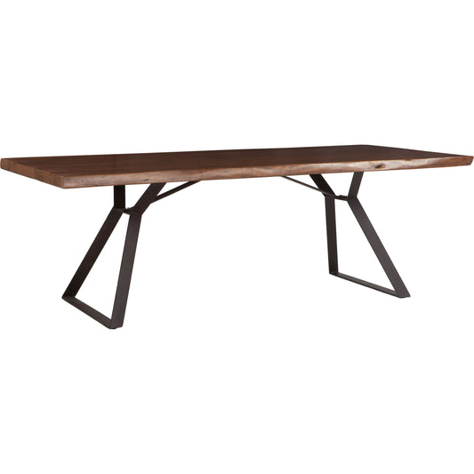 Nottingham Dining Table by World Interiors in brown and walnut, antique zinc. Made from acacia wood, iron in a modern style.
