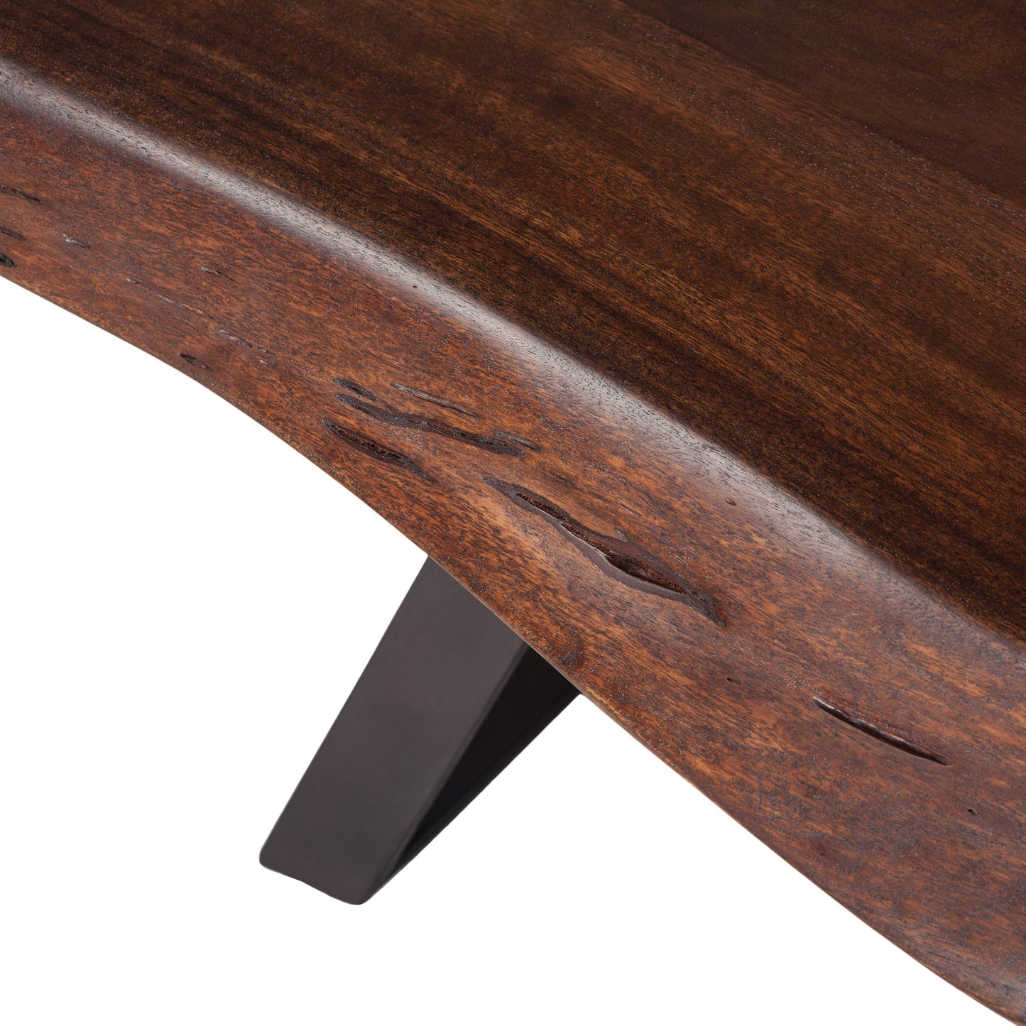 010 SR-877063 | Closeup | Nottingham Dining Bench by World Interiors in brown and walnut, antique zinc. Made from acacia wood, iron in a modern style.