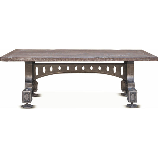 Sterling Cast Iron Coffee Table by World Interiors in gray and concrete, rustic natural patina. Made from cast iron, teak wood in a modern style.