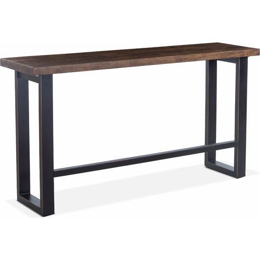 Amici Sofa Back Table by World Interiors in brown and walnut, antique zinc. Made from acacia wood, iron in a modern style.