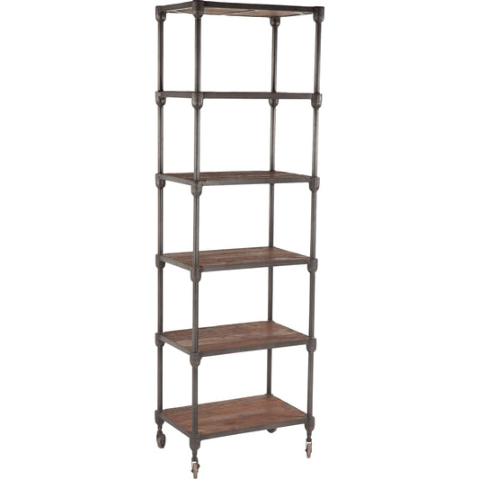 Paxton Bookshelf by World Interiors in brown and weathered walnut, gray zinc. Made from teak wood, iron in a modern style.