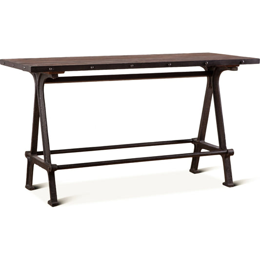 Paxton Gathering Table by World Interiors in brown and natural, gray zinc. Made from teak wood, iron in a modern style.