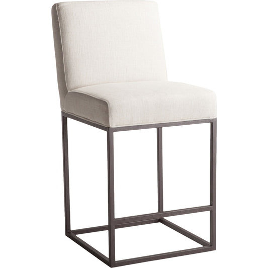 Rebel Counter Chair by World Interiors in antique zinc. Made from linen, cotton, polyester blend fabric, foam, iron, birch wood in a modern style.