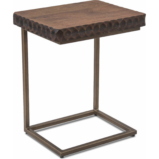 Vallarta Side Table by World Interiors in brown and two tone, bronze. Made from mango wood, cast aluminum in a modern style.