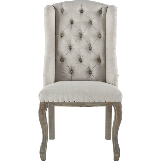 Portia Linen Dining Chair by World Interiors in off-white and whitewash. Made from linen, cotton, polyester blend fabric, oak wood in a cottage & farmhouse style.