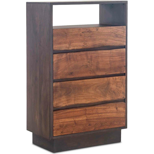Palermo Live Edge Tall Dresser by World Interiors in brown and raw walnut, ebony. Made from acacia wood, iron in a modern style.