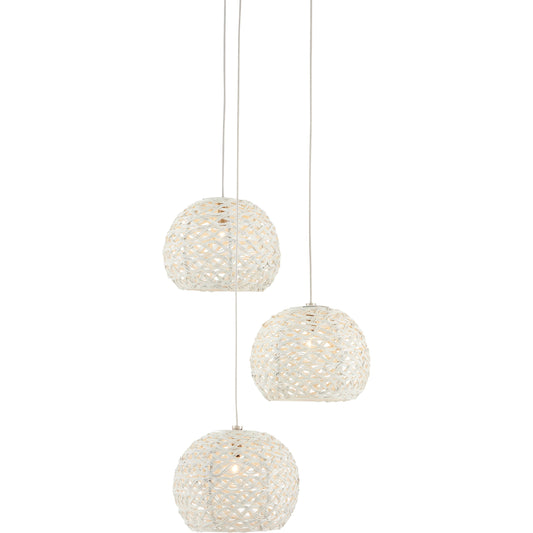 Piero 3-LIGHT Multi-Drop Pendant by Currey and Company in white, painted silver. Made from metal in a transitional style.