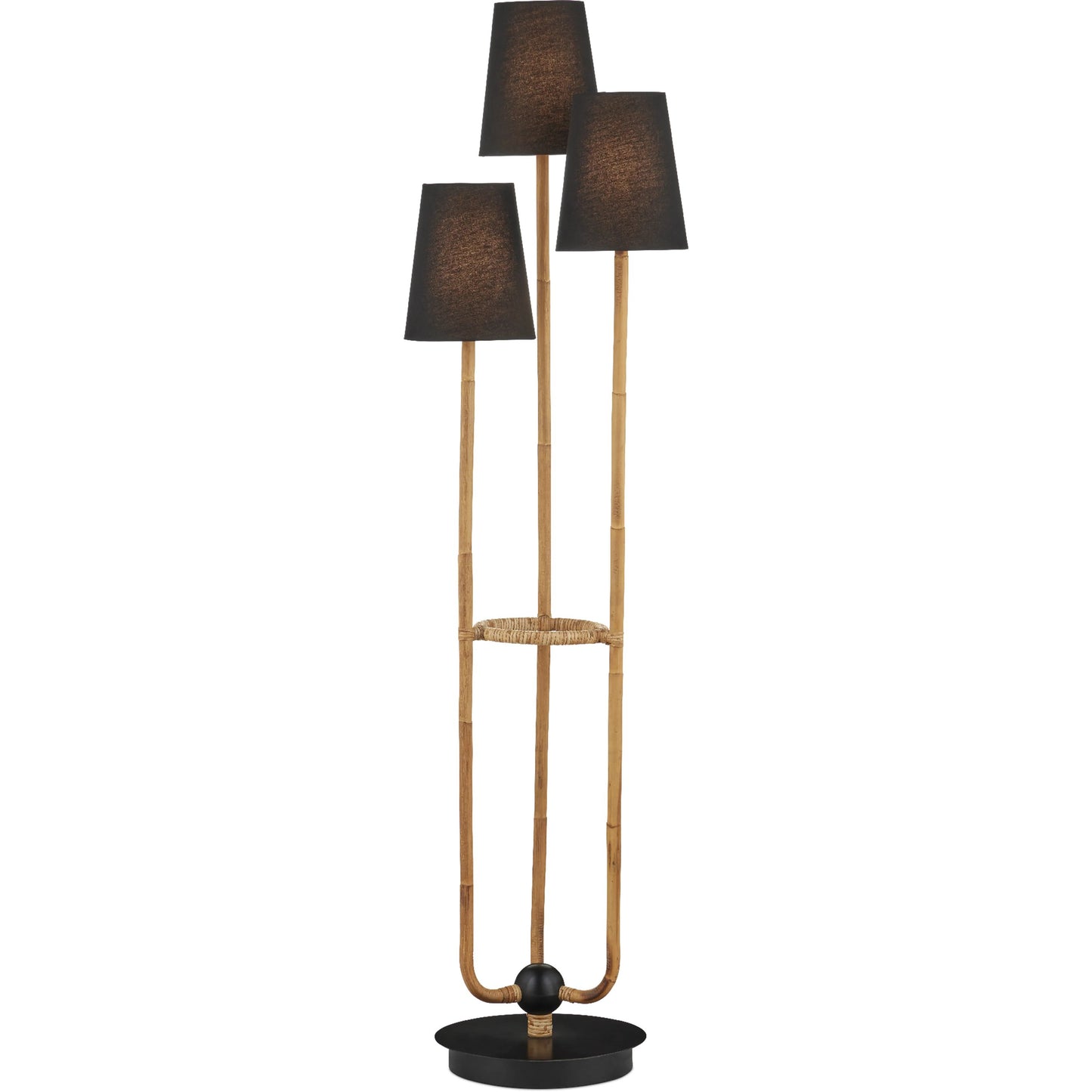 005 SI-2191858 | Additional Silo | Triptych Floor Lamp by Currey and Company in natural rattan, satin black. Made from wrought iron, rattan in a modern style.