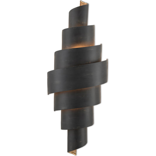 Chiffonade Wall Sconce by Currey and Company in french black, painted gold. Made from wrought iron in a modern style.