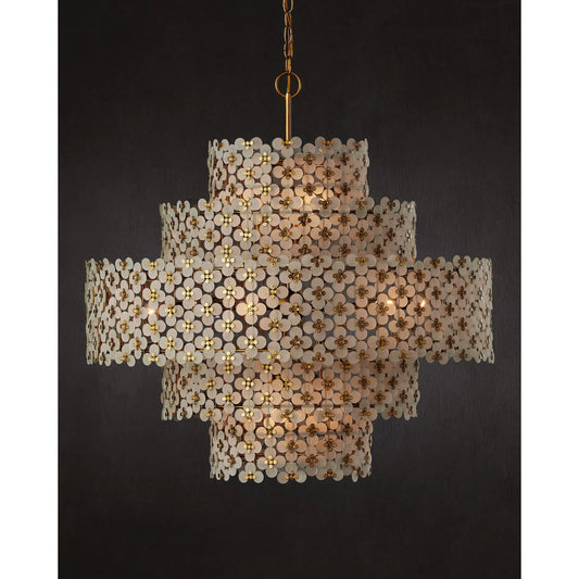 Spring Flower Chandelier by Currey and Company in frosted, brass. Made from glass, wrought iron in a modern style.