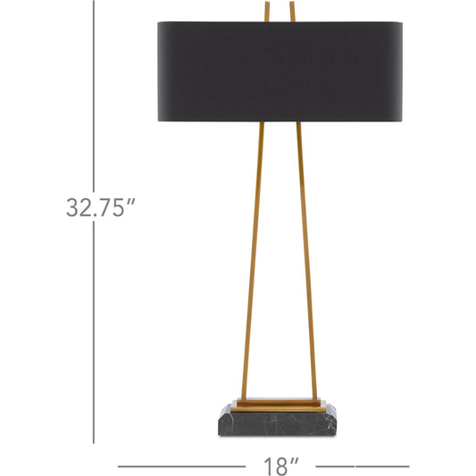 Adorn Table Lamp by Currey and Company in antique brass, black. Made from metal, marble in a transitional style.