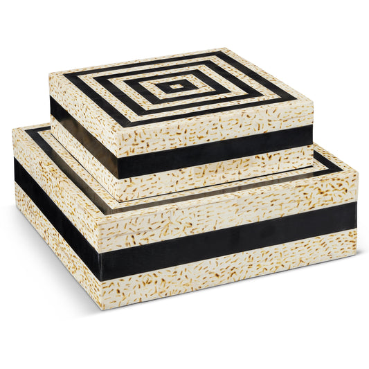 Taurus Box Set by Currey and Company in natural, black. Made from bone, composite, linen in a modern style.