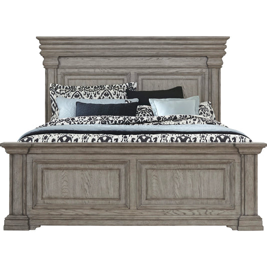Madison Ridge Bed by Pulaski Furniture in bluff grey. Made from asian hardwood, oak veneers in a traditional style.