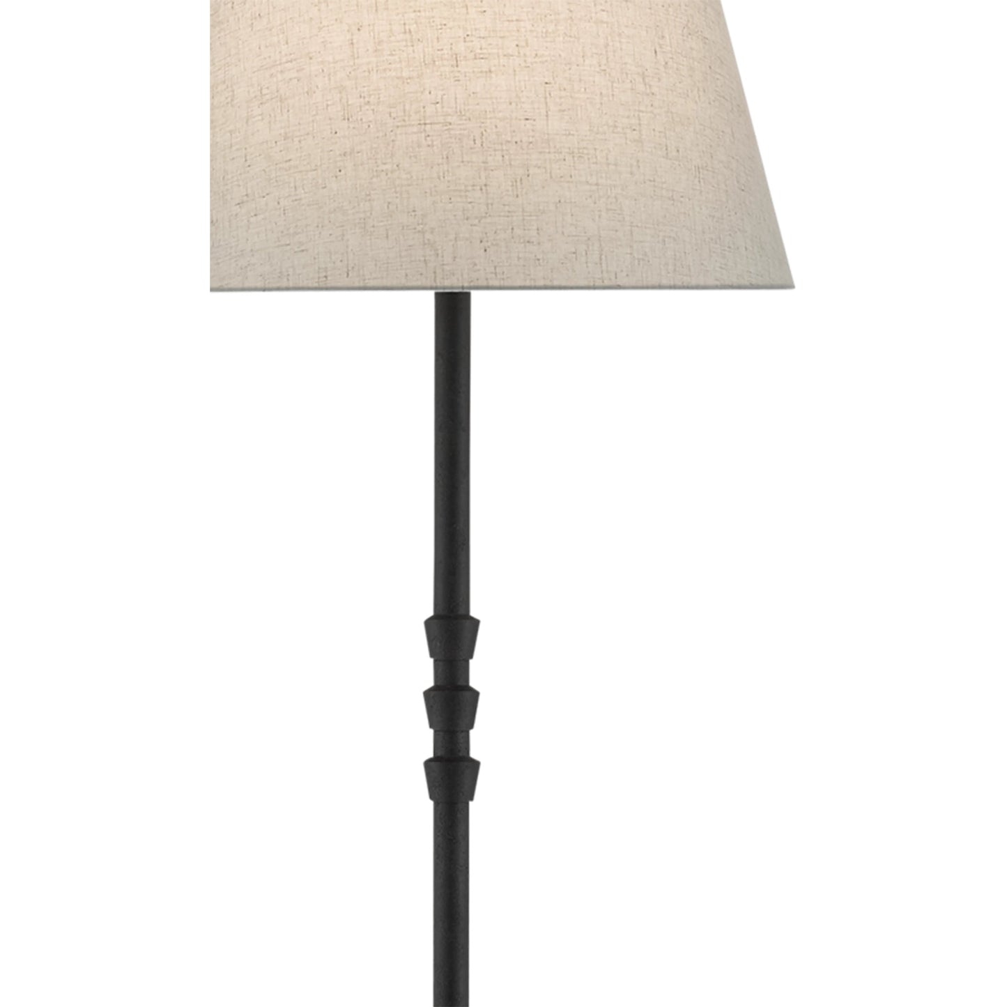 002 S-336191 | Closeup | Lohn Floor Lamp by Currey and Company in mole black. Made from cast iron in a transitional style.