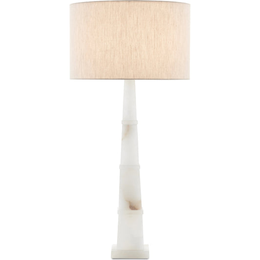 Alabastro Table Lamp by Currey and Company in alabaster, polished nickel. Made from alabaster in a coastal style.