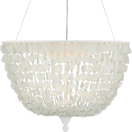 Thalassa Pendant by Currey and Company in seaglass, sugar white. Made from glass, wrought iron in a modern style.